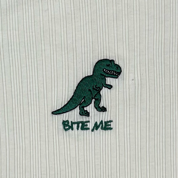 Forever 21 Bite Me Embroidered T Rex Dinosaur Top Cream Green Size XL - Picture 9 of 10